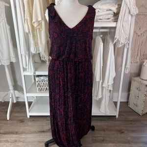 Ann Taylor Plus size XXL Maxi Dark blue and red knit floral dress. Coastal #1173